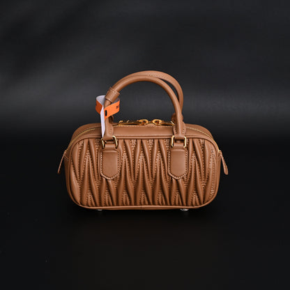Miu Miu Matelassé Leather Top Handle Bag – Caramel Brown